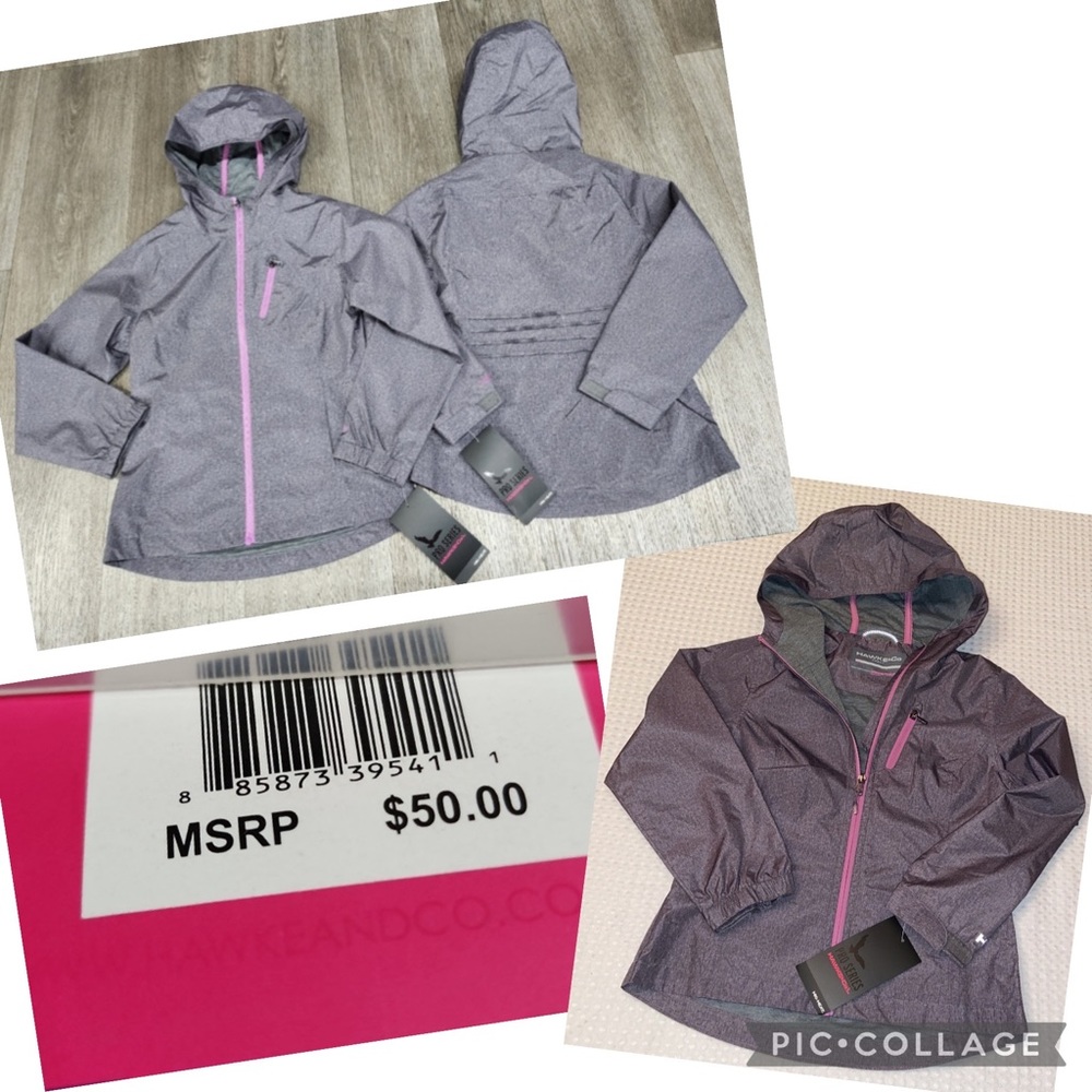 NEW! $50 HAWKE & CO. Gray Hooded Jacket Sizes 7/8 10/12 14 16 Windbreaker Rain